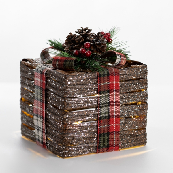 Pre-Lit Glittered Rattan Christmas Box, 6 in. | Kirklands Home