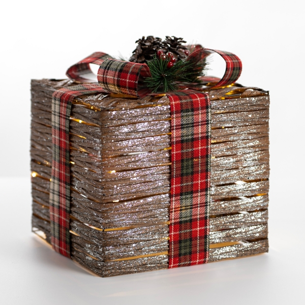 Pre-Lit Glittered Rattan Christmas Box, 10 in. | Kirklands Home