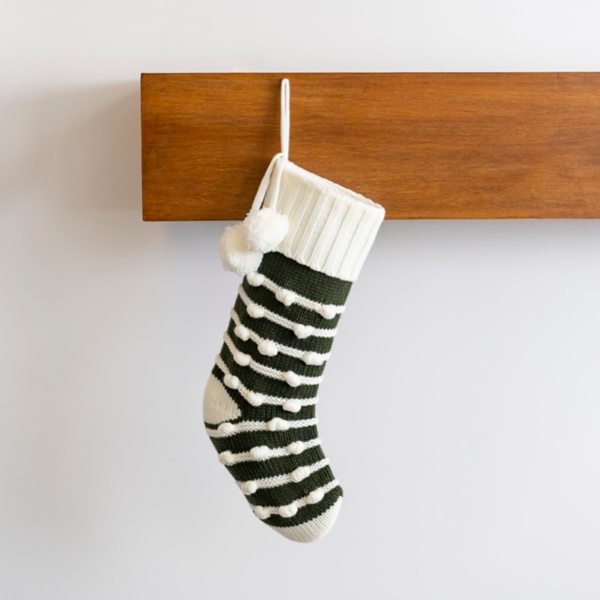 Green Knit Stripes Pom Pom Stocking Kirklands Home