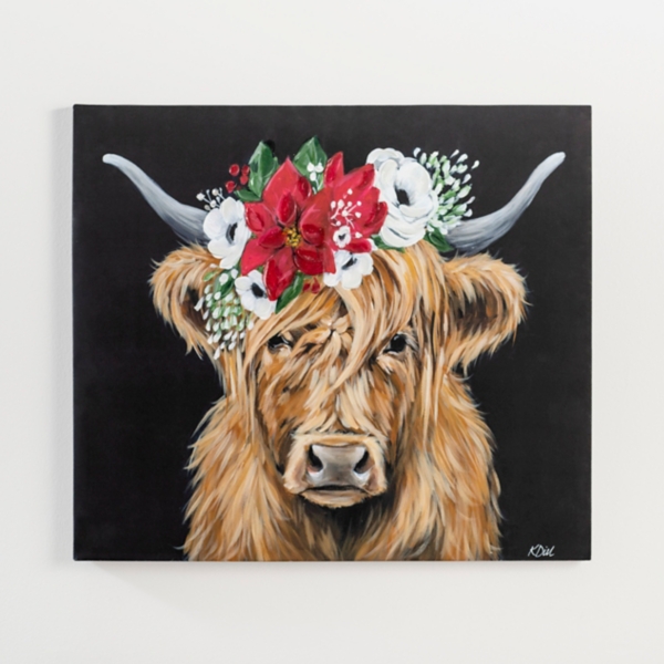 Poinsettia Crown Highland Cow Christmas Art Kirklands Home