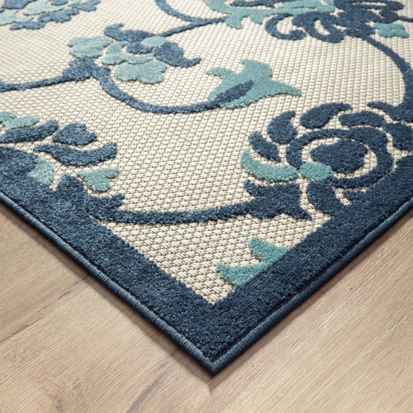 Lyla Blue Floral Damask Indoor/Outdoor Rug, 5x8