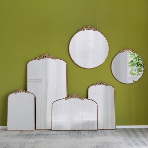 Round Antique Gold Floral Scroll Mirror