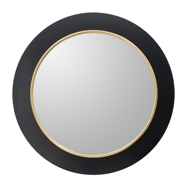 Drew II Black and Gold Round LED Mirror Kirklands Home