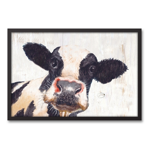 Gallery 57 Staring Cow 24x36 Wood Framed Canvas Wall Art - On Sale