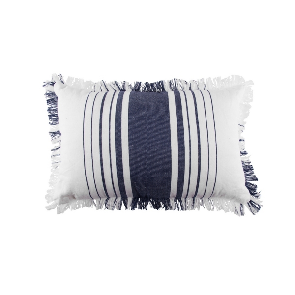 Navy and White Stripe Fringe Throw Pillow