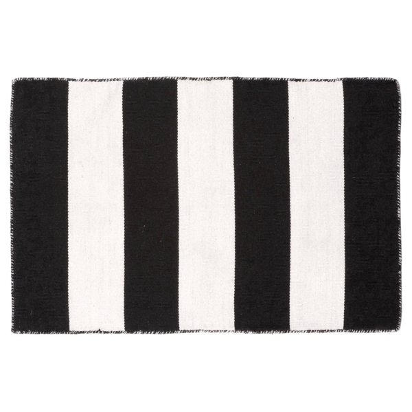 Black Cabana Stripe Indoor/Outdoor Area Rug, 8x8