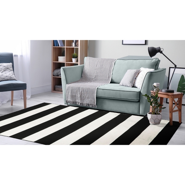 Black Cabana Stripe Indoor/Outdoor Area Rug