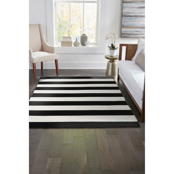 Black Cabana Stripe Indoor/Outdoor Area Rug