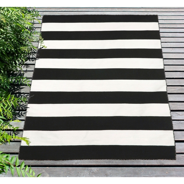 Black Cabana Stripe Indoor/Outdoor Area Rug