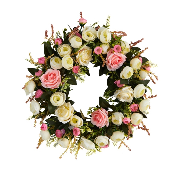 Pink and Ivory Roses Wreath