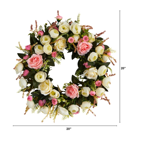 Pink and Ivory Roses Wreath