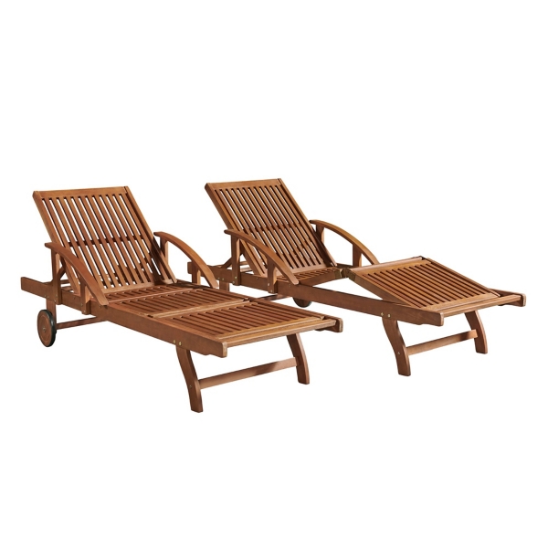 Wood 2-pc. Outdoor Lounge Chair with Leg Rest Set