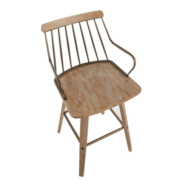 Whitewash Poplar Wood Swivel Counter Stool