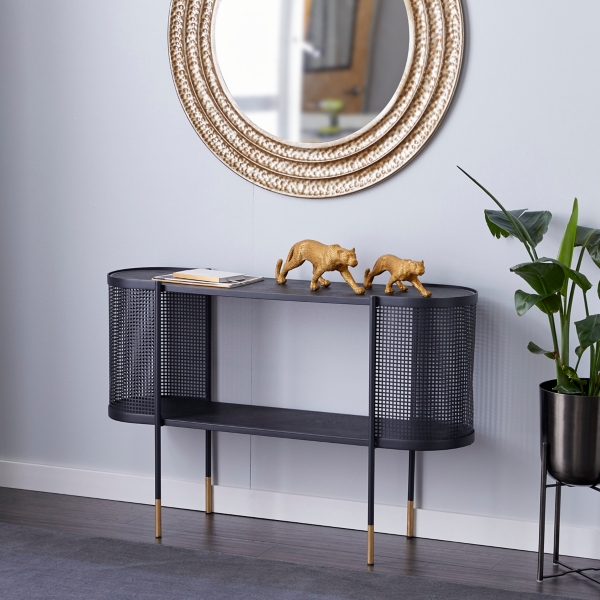 Black Modern Oval Perforated Console Table Kirklands Home