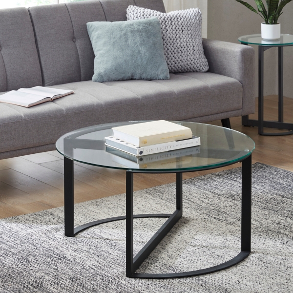 Round Tempered Glass Hourglass Base Coffee Table | Kirklands Home