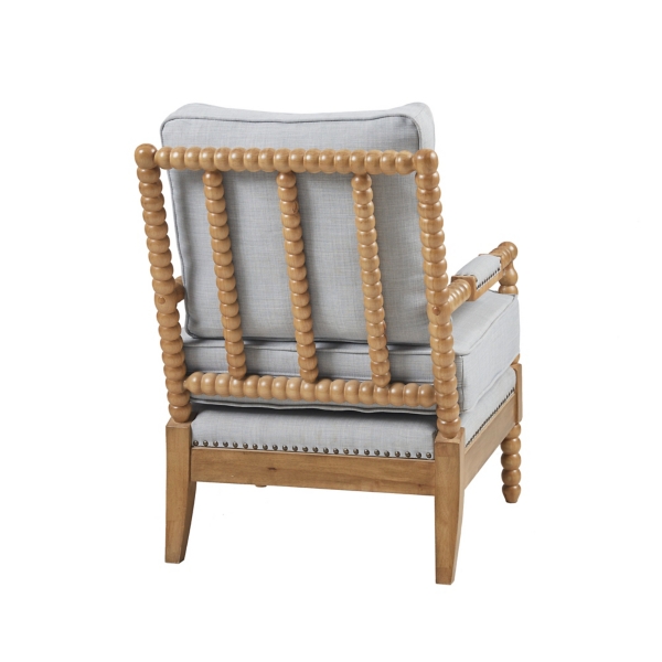 Blue Cushion Beaded Wood Frame Accent Chair