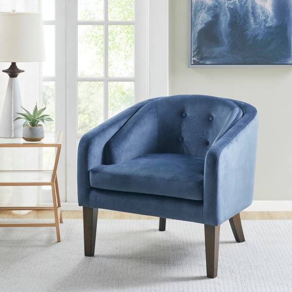 Blue Velvet Tufted Midcentury Modern Accent Chair