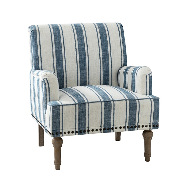 Blue White Stripe Upholstered Accent Chair