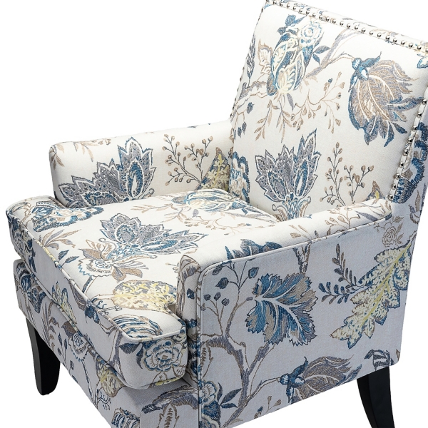 Blue and Yellow Floral Upholstered Accent Chair