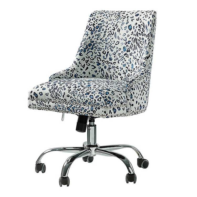 Blue And White Leopard Print Office, Animal Print Office Chair Cover