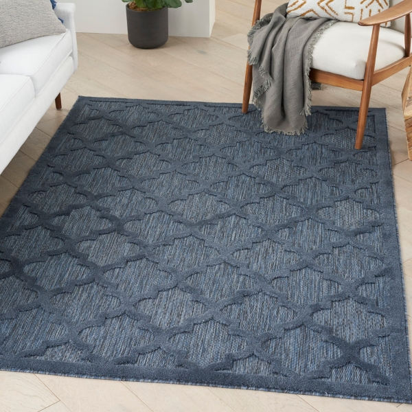 Deep Navy Trellis Outdoor Area Rug, 4x6