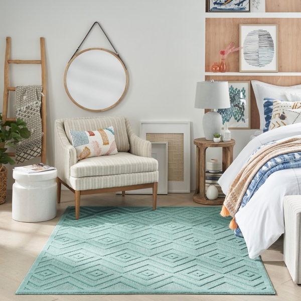 Aqua Flatweave Diamond Outdoor Area Rug