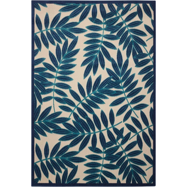 Navy Botanical Leaves Outdoor Area Rug, 9x13