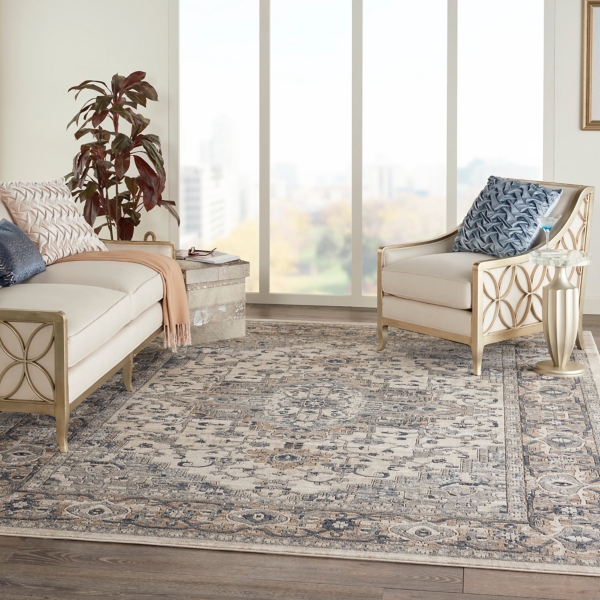 Gray and Ivory Nadia Medallion Area Rug, 7x9