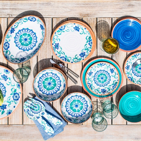 Turquoise Melamine Rio Ceral Bowls, Set of 6