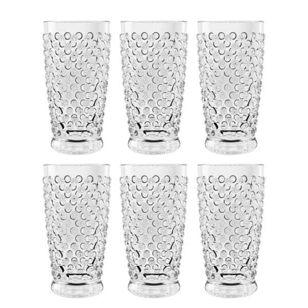 Tall Clear Embossed Acrylic Tumblers, Set of 6