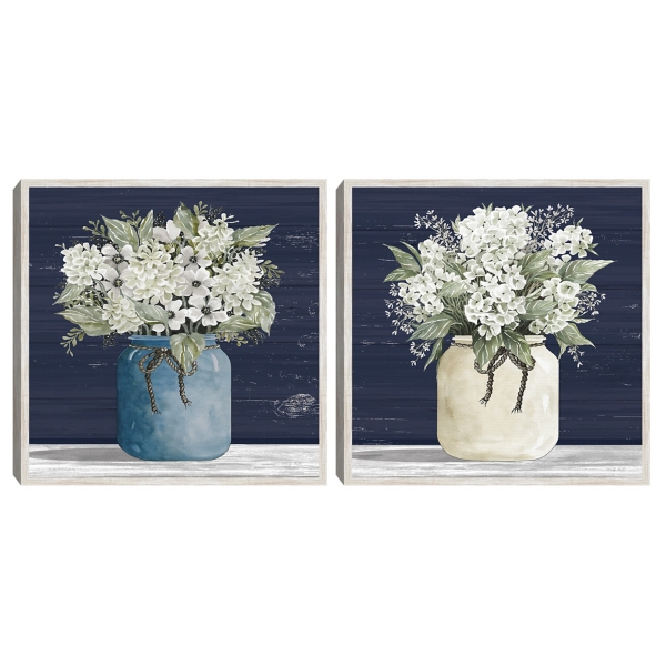 White Blossom Bouquet 2-pc. Framed Wall Art Set
