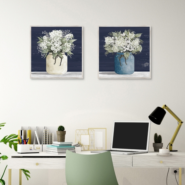 White Blossom Bouquet 2-pc. Framed Wall Art Set
