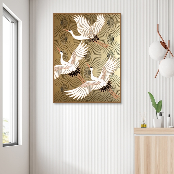 Traditional Cranes Framed Canvas Art Print