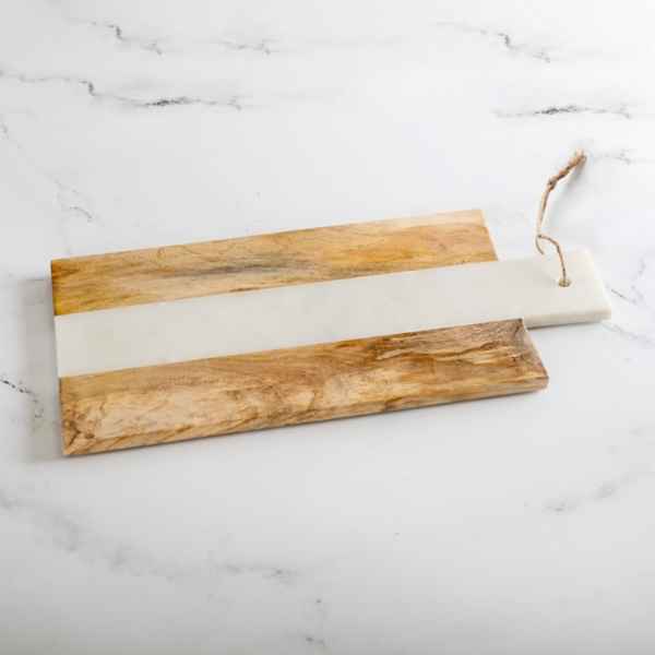 Wood and White Marble Serving Board Kirklands Home