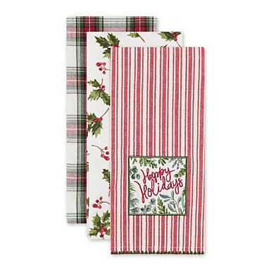 Multi-Color Assorted Happy Holidays Cotton Dishtowel (Set of 3) 18x28