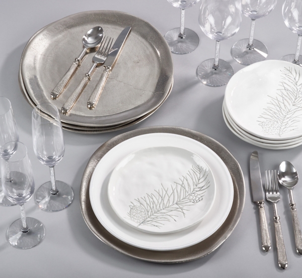 Brushed Gray Metal Charger Plates, Set of 4