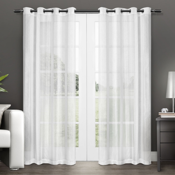 White Stripe Sheer Curtain Panel Set