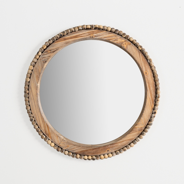 Round Natural Wood Beaded Wall Mirror Kirklands Home