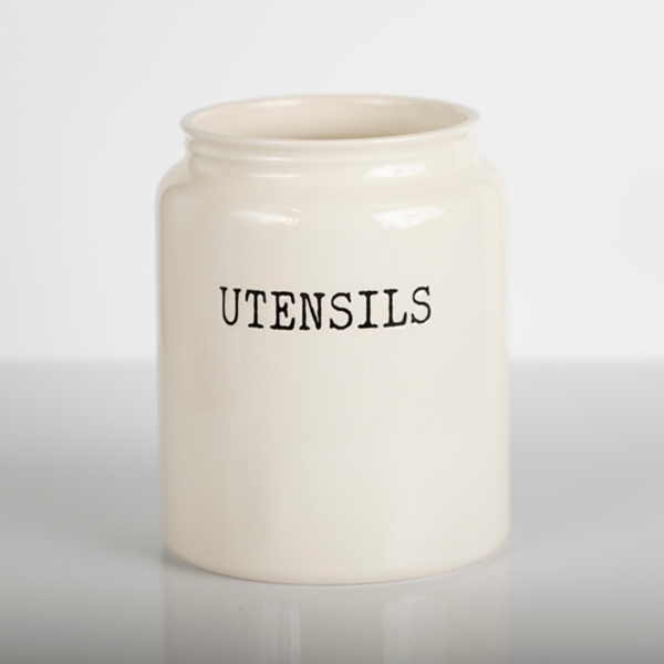 White Debossed Utensil Crock