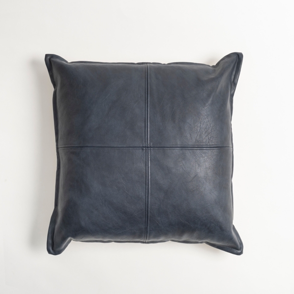 Navy Blue Vegan Leather Throw Pillow