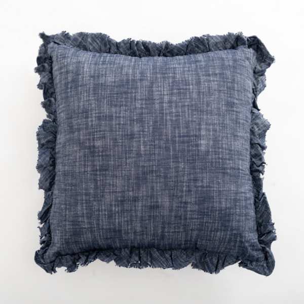 Chambray Ruffle Navy Throw Pillow Kirklands Home