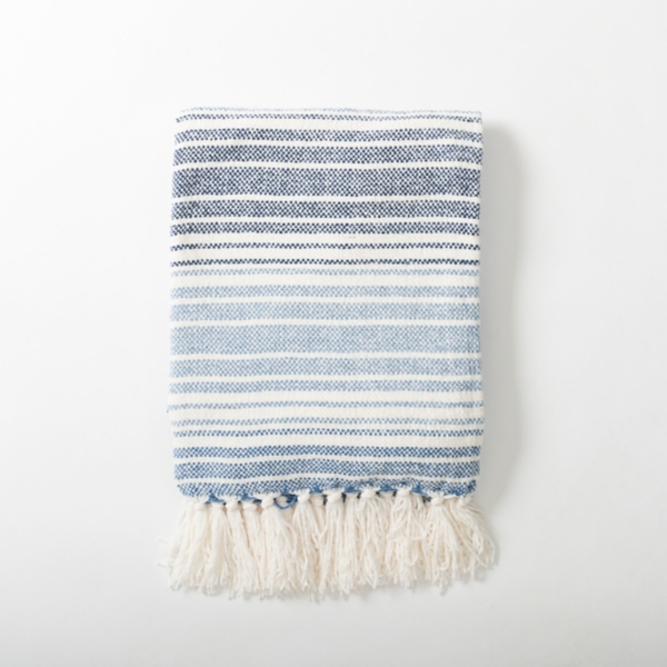 Blue and White Chenille Crystal Stripes Throw Kirklands Home