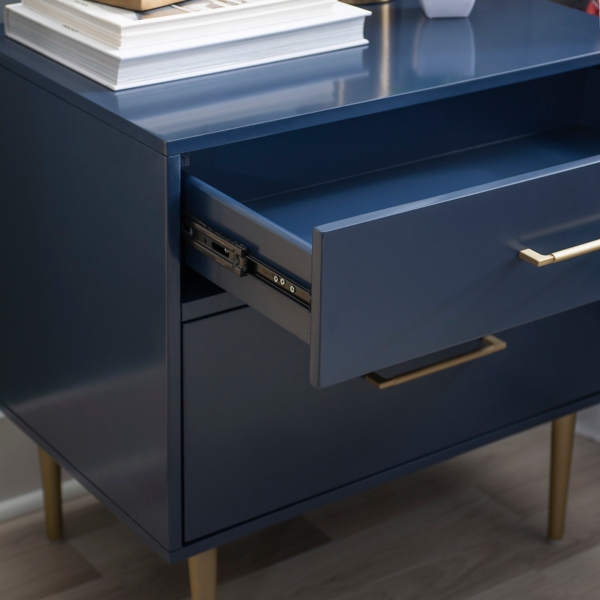 Blue 2-Drawer Nightstand with Gold Hardware