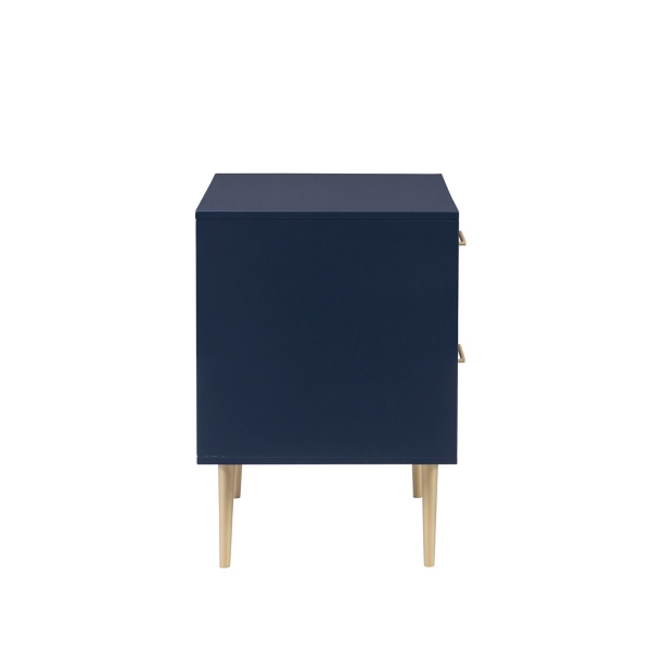 Blue 2-Drawer Nightstand with Gold Hardware