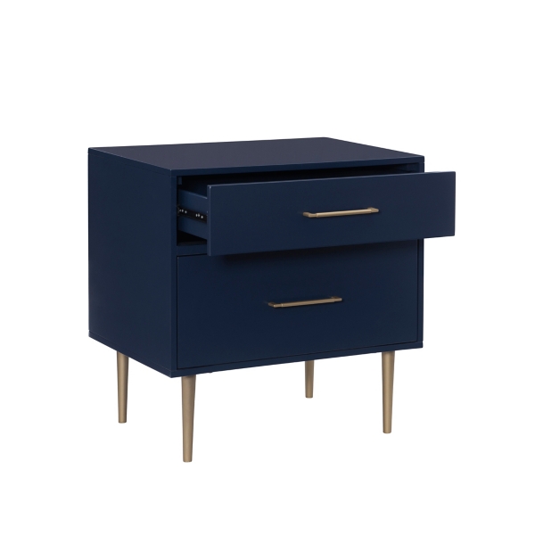 Blue 2-Drawer Nightstand with Gold Hardware