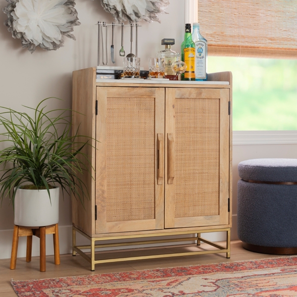 Rattan bar store cabinet