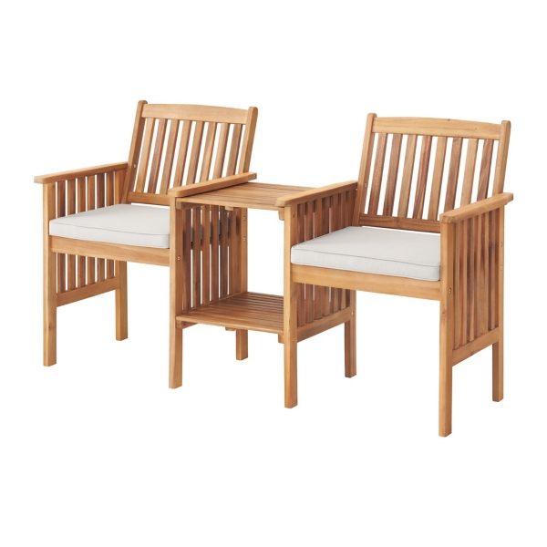 Natural Acacia Wood Ivory Cushion 3pc. Patio Set Kirklands Home