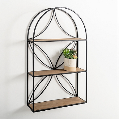 Metal and Natural Wood 3-Tier Wall Shelf