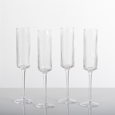 Ribbed Coupe Cocktail Glasses With Gold Rim 8 oz, Set of 4