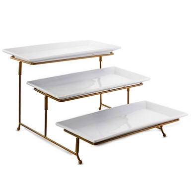 Coffee Table Wood and Metal Serving Trays, Set of 2